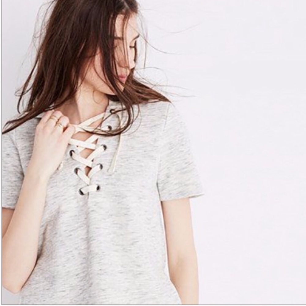 Madewell Lace Up Hoodie Short Sleeve Sweatshirt